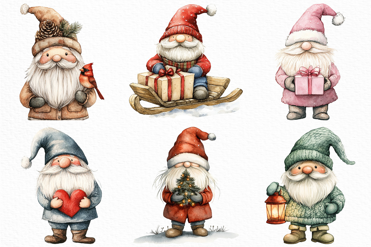 Watercolor Festive Gnomes Collection, an Illustration by Craft Nest (Photo 5 of 6)