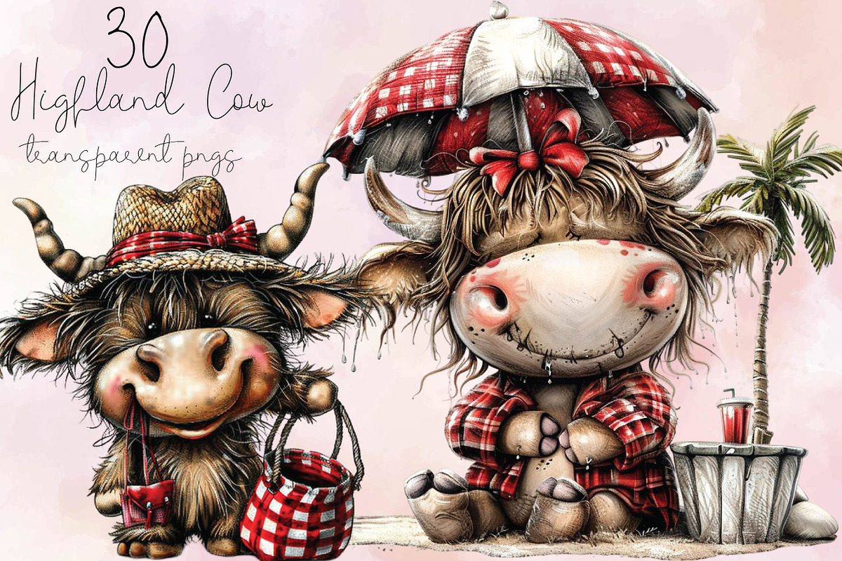 Whimsical Pool Day Highland Cow Clip, an Illustration by SVGArt (Photo 1 of 9)