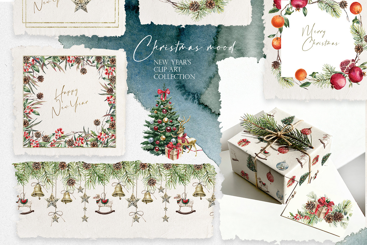Christmas Mood. Watercolor clipart., a Seasonal Illustration by RushkinaAntonina (Photo 4 of 11)