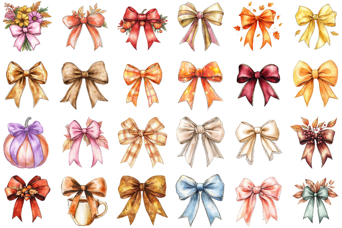 Fall Watercolor Cute Coquette Bows P, an Illustration by Sublimation Artist (Photo 2 of 6)