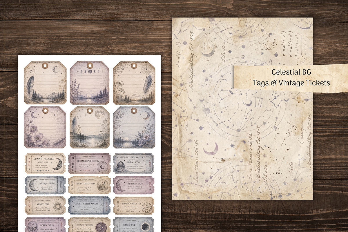 Celestial Printable Journal Kit, a Decorative Illustration by Print Haven Mochi Vintage (Photo 3 of 9)