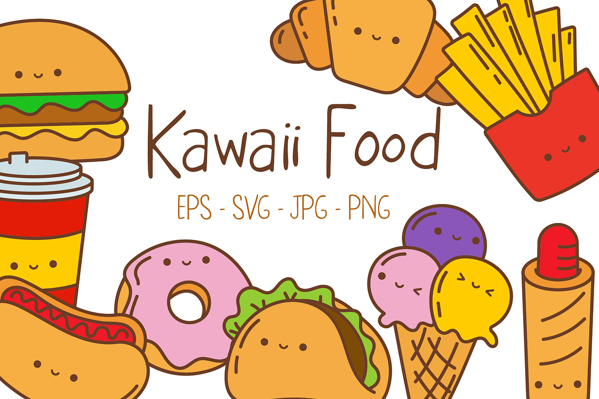 Kawaii Sticker Fast Food Set, a Food Illustration by ArtVarStudio (Photo 1 of 4)