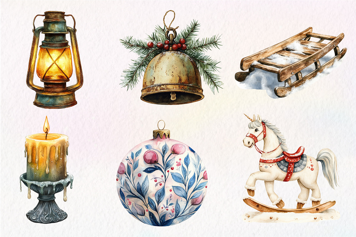 Vintage Christmas Elements Clipart, an Illustration by Dream Creation (Photo 2 of 6)