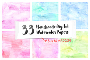 33 Handmade Digital Watercolor Paper