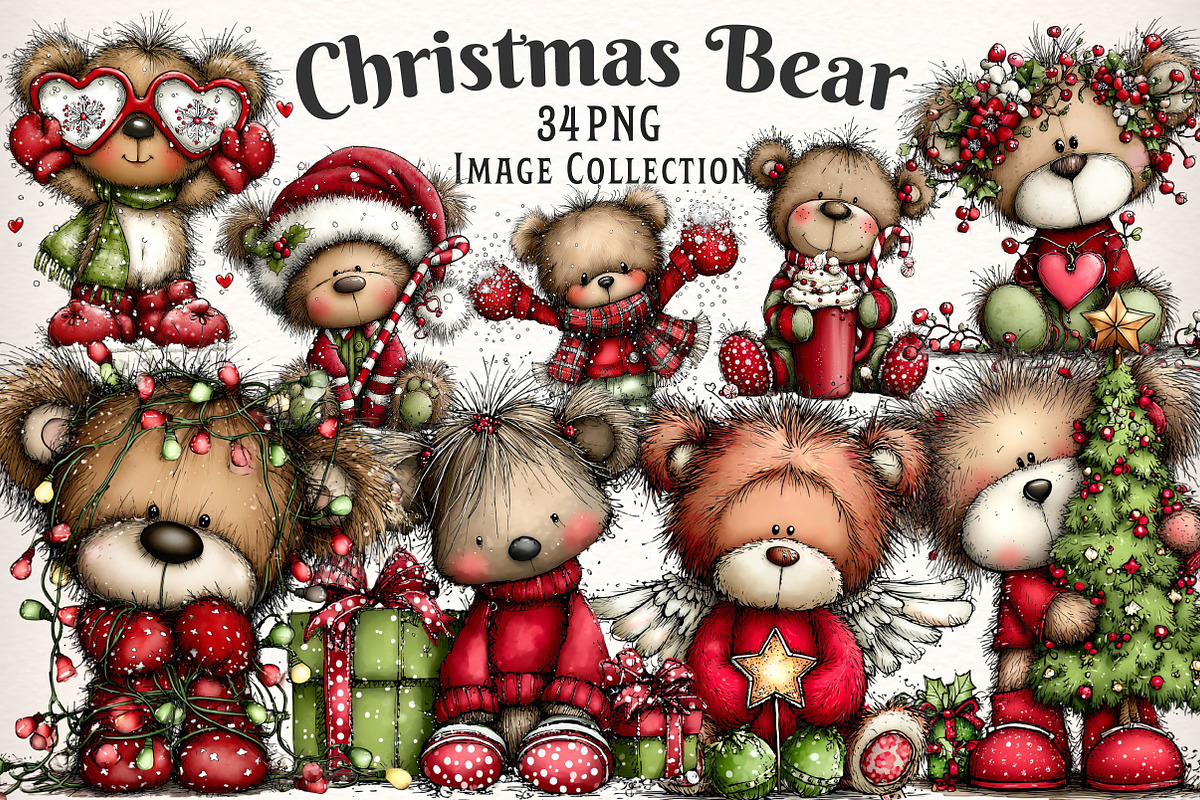 Christmas Teddy Bear Clipart, an Illustration by Dream Creation (Photo 1 of 7)