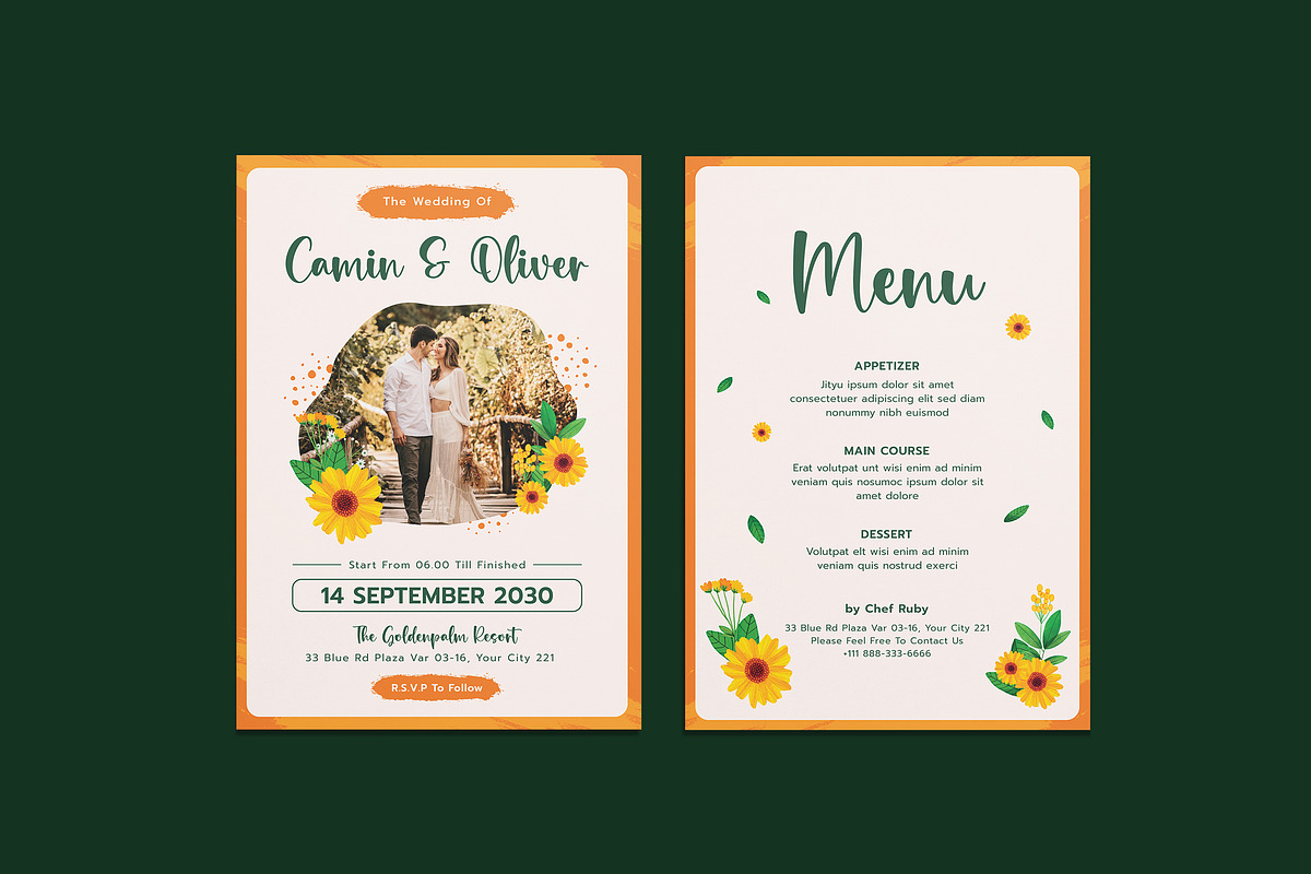 Sunlight Floral Wedding Invitation, an Invitation Template by iDoodle Studio (Photo 1 of 4)