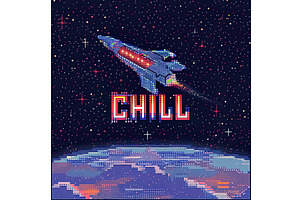 pixel art rocket in space with text, an Illustration by Lermont51