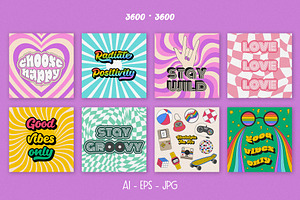 The 90s. Cliparts, Cards, Patterns