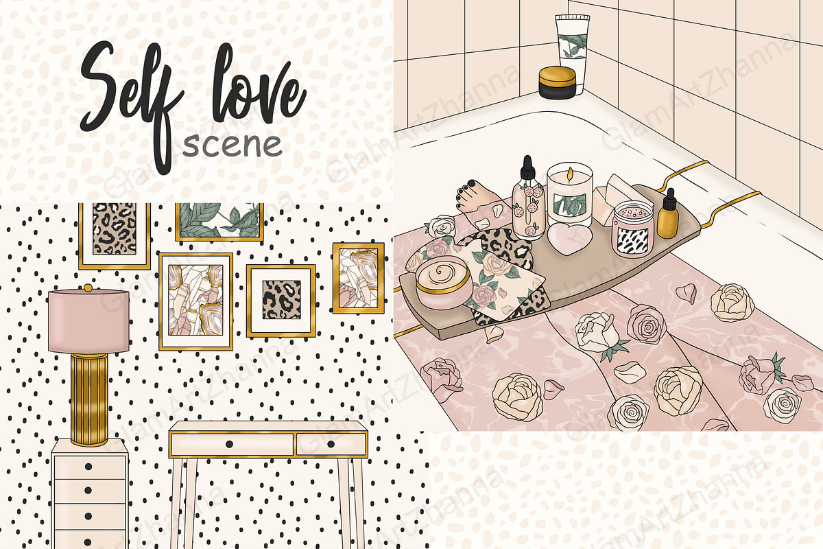 Self Love Illustrations | Bathroom, a Healthcare Illustration by GlamArtZhanna (Photo 1 of 3)