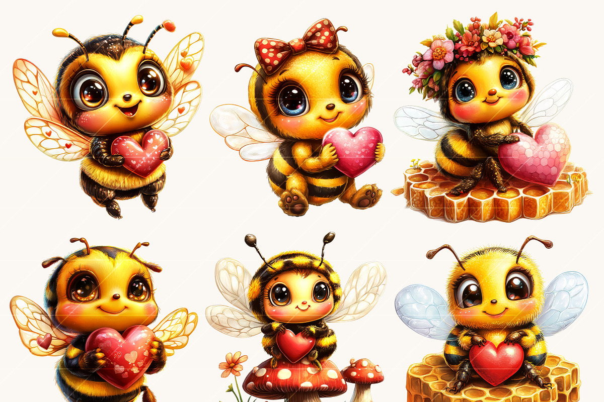 Cute Valentine Bees Clipart Bundle, an Animal Illustration by Design Scotch (Photo 4 of 9)