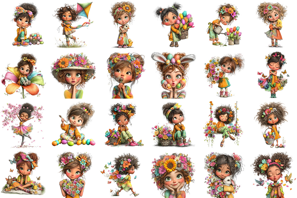 Whimsical Spring Girls Clipart, an Illustration by designcity5 (Photo 2 of 5)