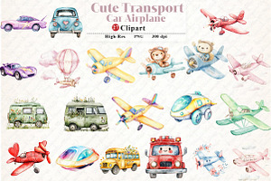 Watercolor  Transport Car Airplane, an Illustration by Watercolor design