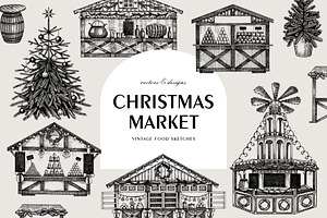 Vector Christmas Market Food Sketch