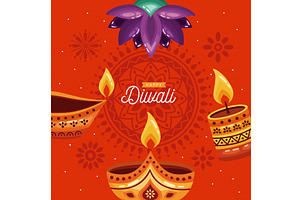happy diwali lettering card, an Illustration by studiogstock