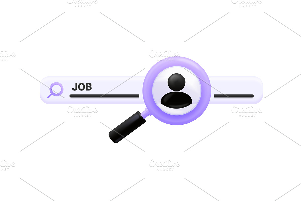 3d search job. Magnifying glass find, an Object Illustration by Stock-Smart-Start
