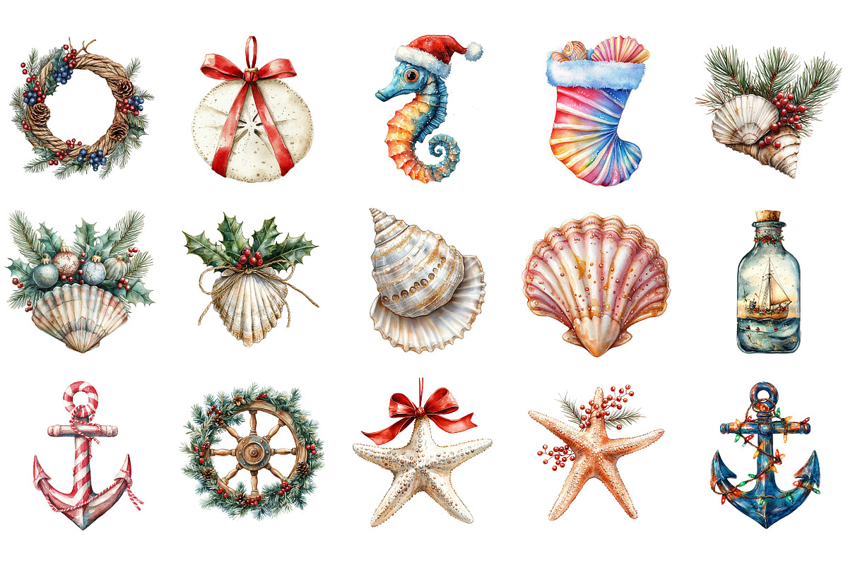 Nautical Christmas Clipart, an Illustration by Designking (Photo 2 of 5)