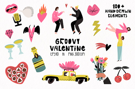 Groovy Valentine clipart collection