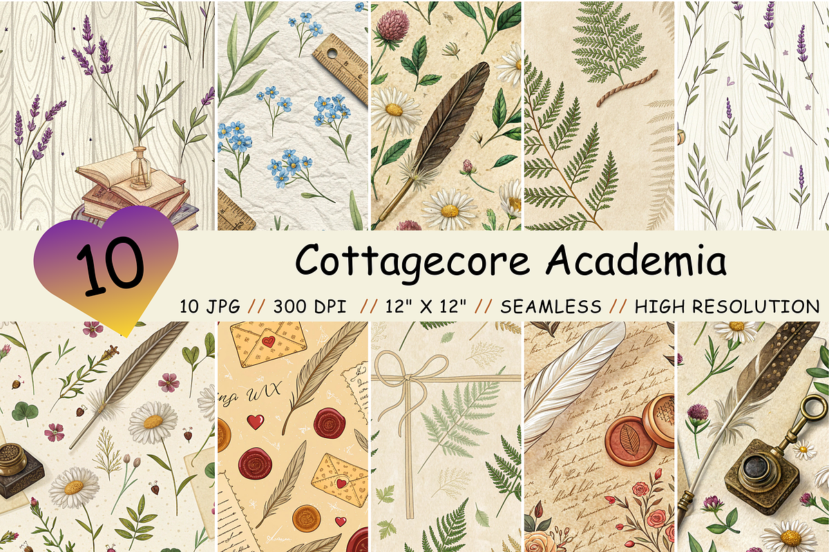 Cottagecore Academia Digital Paper, a Pattern Graphic by FloridPrintables (Photo 1 of 12)