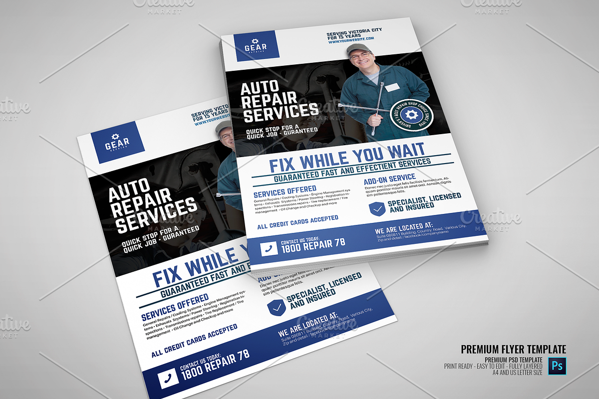 Auto and Car Repair Center Flyer, a Flyer Template by PSDPixel