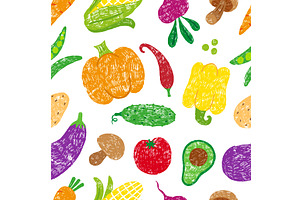 Hand drawn vegetables seamless, a Food Illustration by Valerie Bodnar