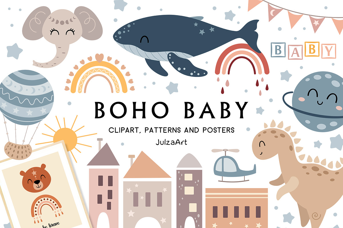 Kids Bundle Cliparts & Patterns, an Illustration by JulzaArt (Photo 9 of 16)