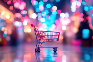 Shopping cart in vibrant city night, a Photo by Beautiful things