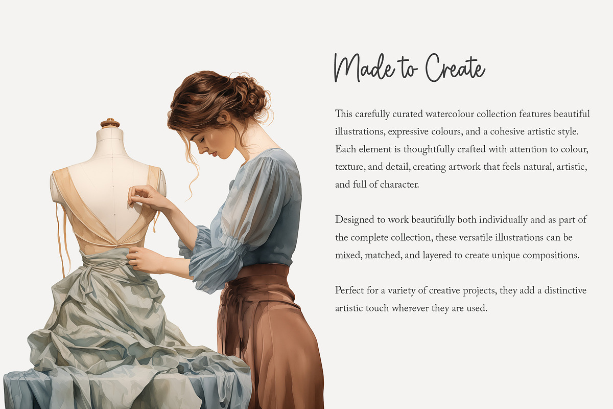 90 watercolour seamstress clip art, a Work Illustration by Poppy Lane Studio (Photo 8 of 11)