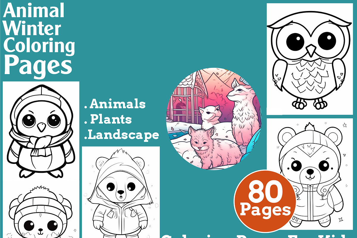 Animal Winter Coloring Pages For Kid, an Animal Illustration by martinblan (Photo 1 of 4)