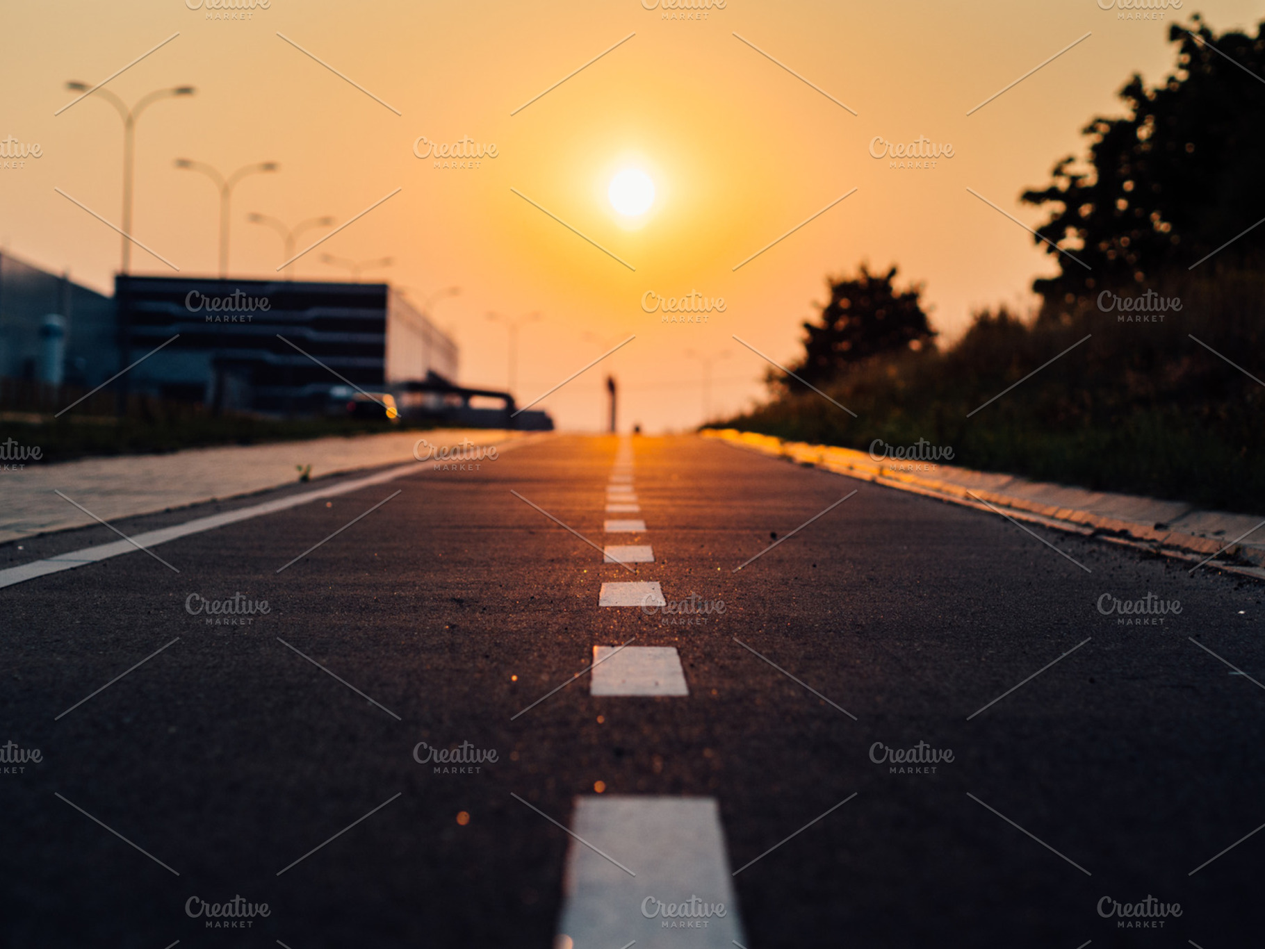 Bicycle path during sunset containing bicycle, bicycle path, and path, a Sports & Recreation Photo by Pawel Kadysz