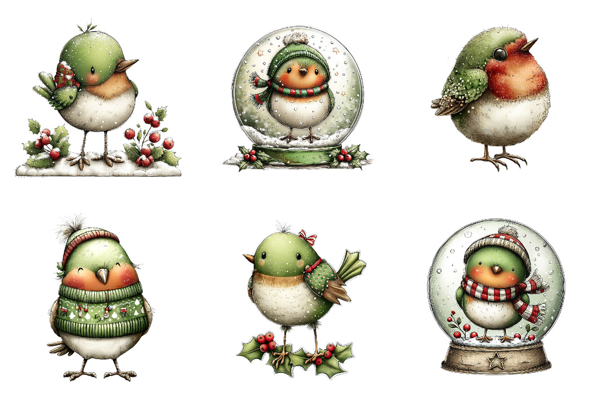 Whimsical Winter Robin Birds Clipart, a Graphic by CitraGraphics