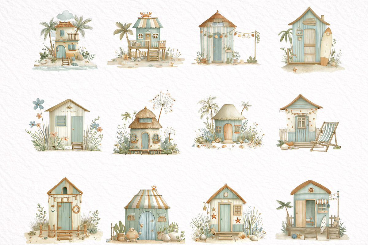 Beach Huts Summer Clipart, an Illustration by DreamArtGraphic (Photo 3 of 8)