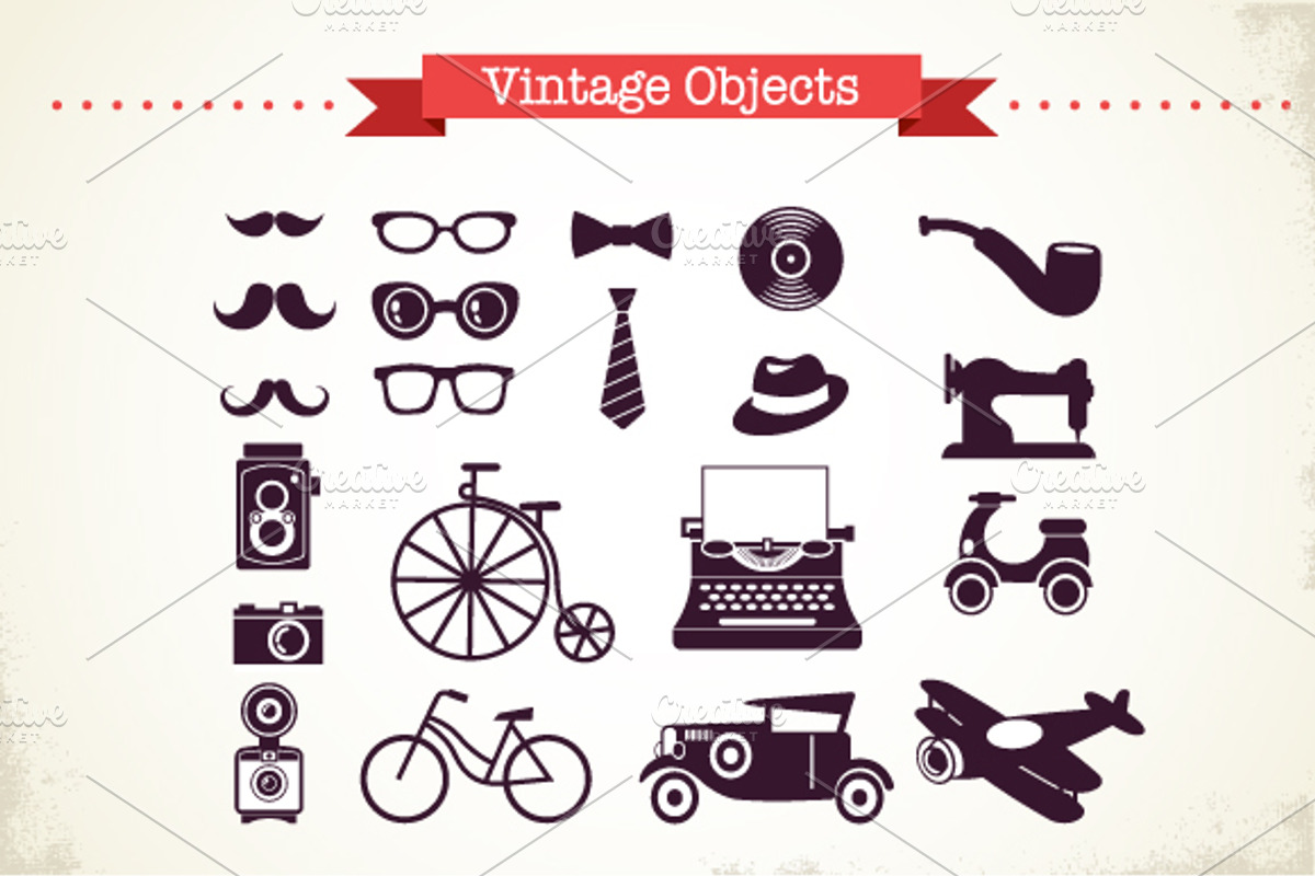 Vintage Hipster vector objects set