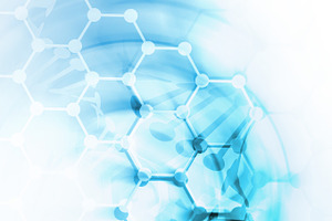 Medical background featuring cell, chromosome, and atom