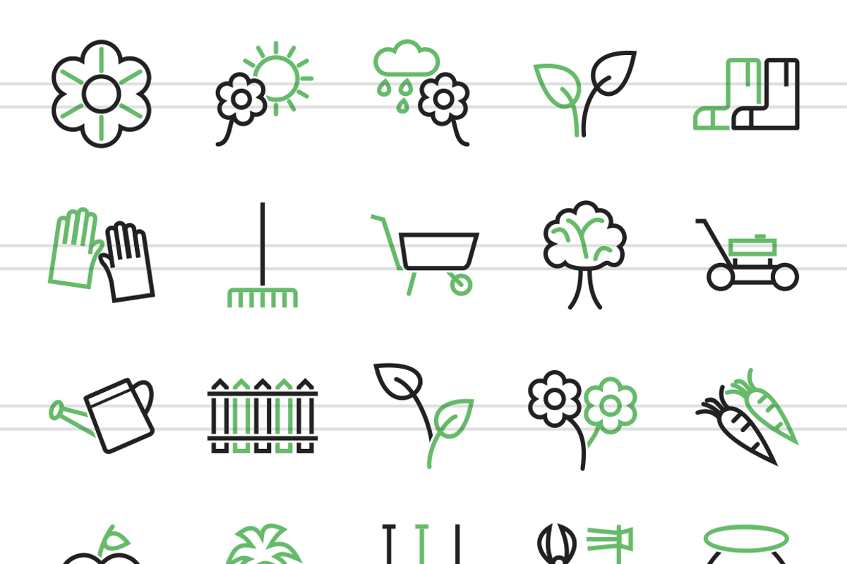 50 Gardening Green & Black Icons preview 2