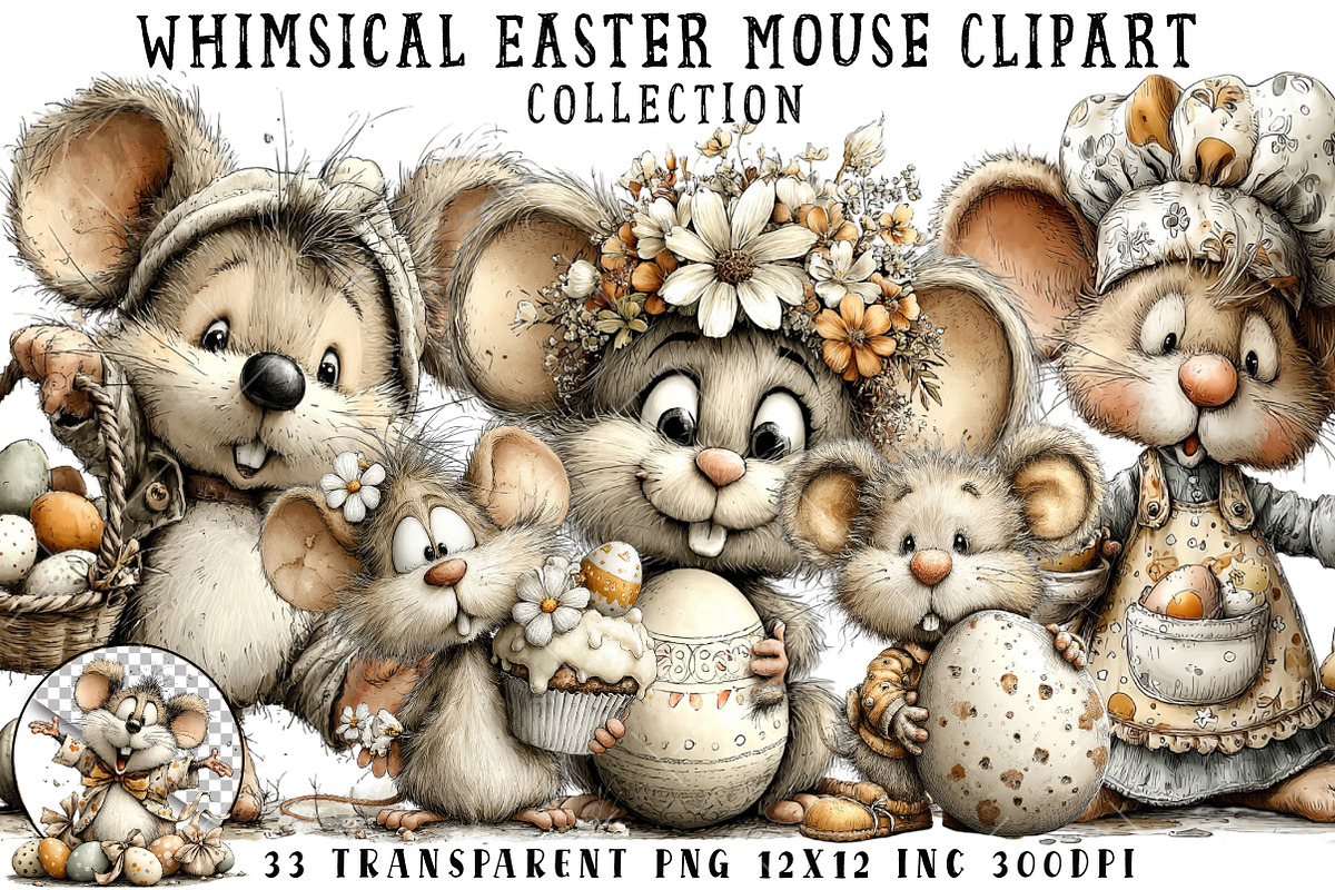 Whimsical Easter Mouse Clipart, an Illustration by OK Design (Photo 1 of 6)