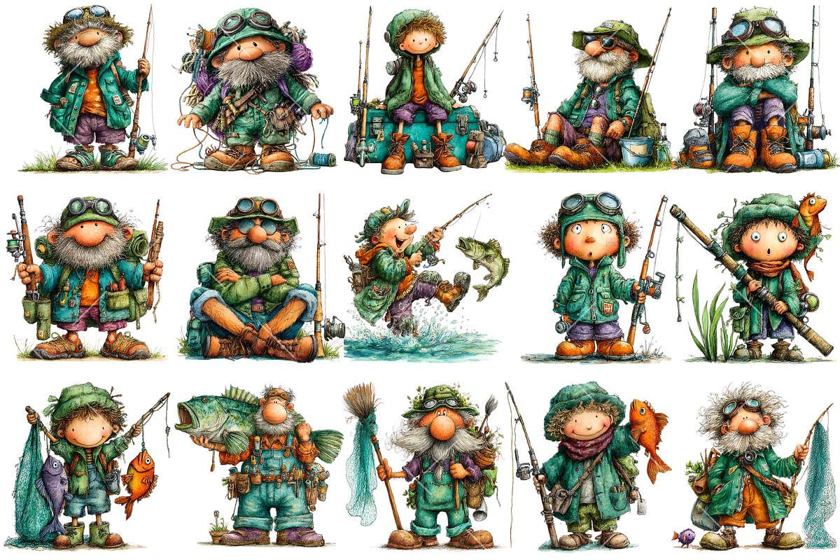 Whimsical Fisherman PNG Clipart, an Illustration by OK Design (Photo 2 of 6)