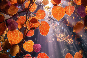 Autumn leaves backlit by sunlight na, a Photo by Pixeness Studio