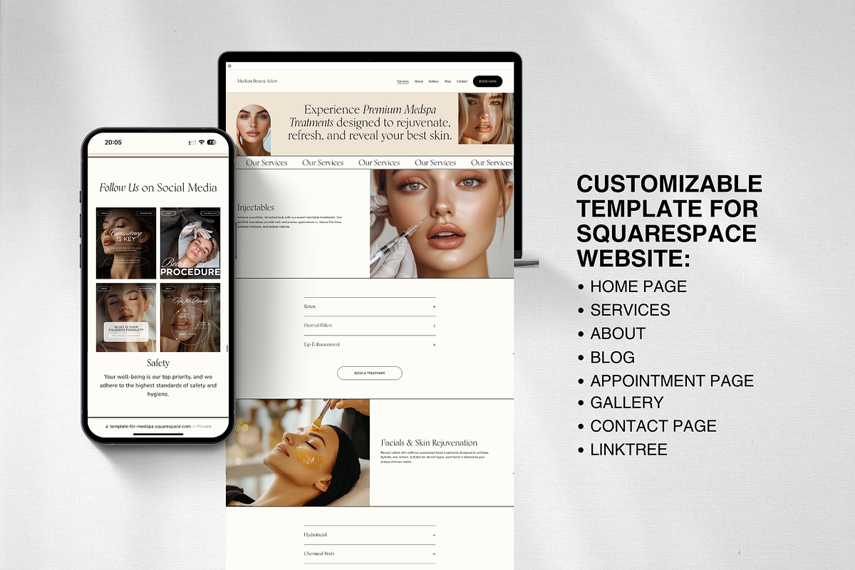 Medspa Website Squarespace Templates, a Squarespace Template by DesignsbyMariaStudio (Photo 3 of 10)