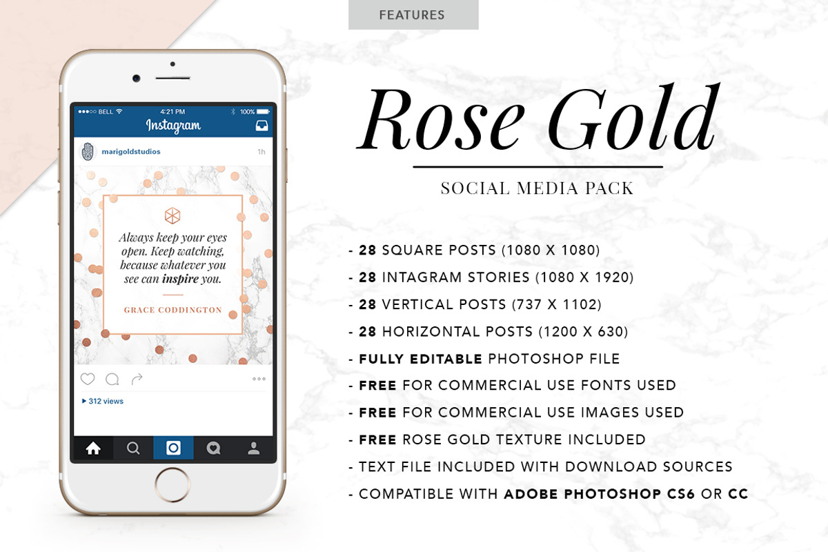 ROSE GOLD | Social Media Pack, a Social Media Template by Marigold Studios (Photo 2 of 13)