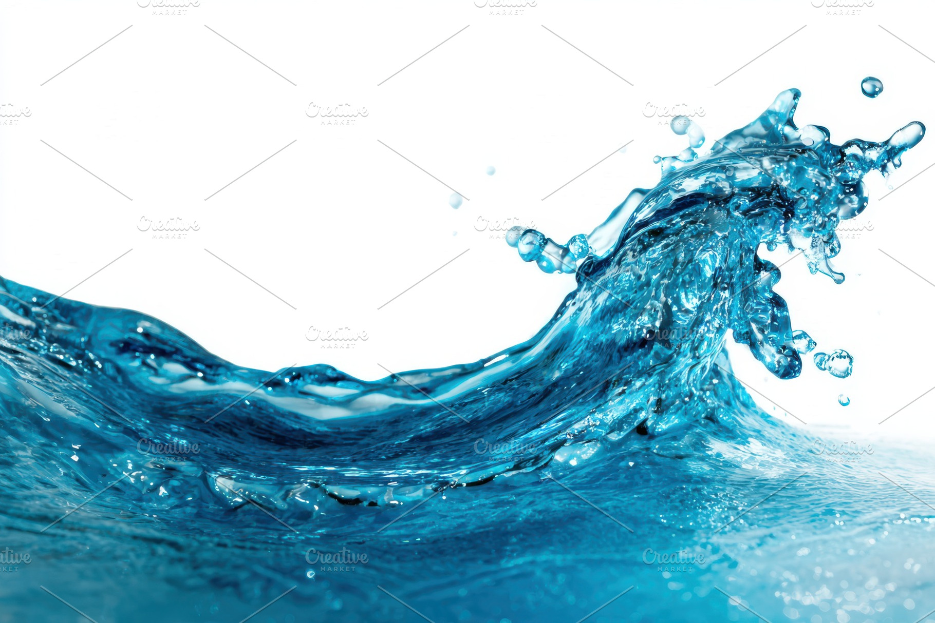 Blue water wave splash isolated on w, a Photo by Pixeness Studio