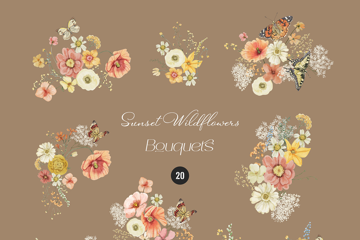 Sunset Wildflowers Delicate Flora, a Decorative Illustration by SunnyAfternoons (Photo 4 of 15)