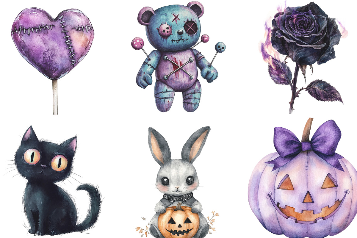 Pastel Goth Halloween Clipart, an Illustration by CraftArtStudio (Photo 2 of 6)