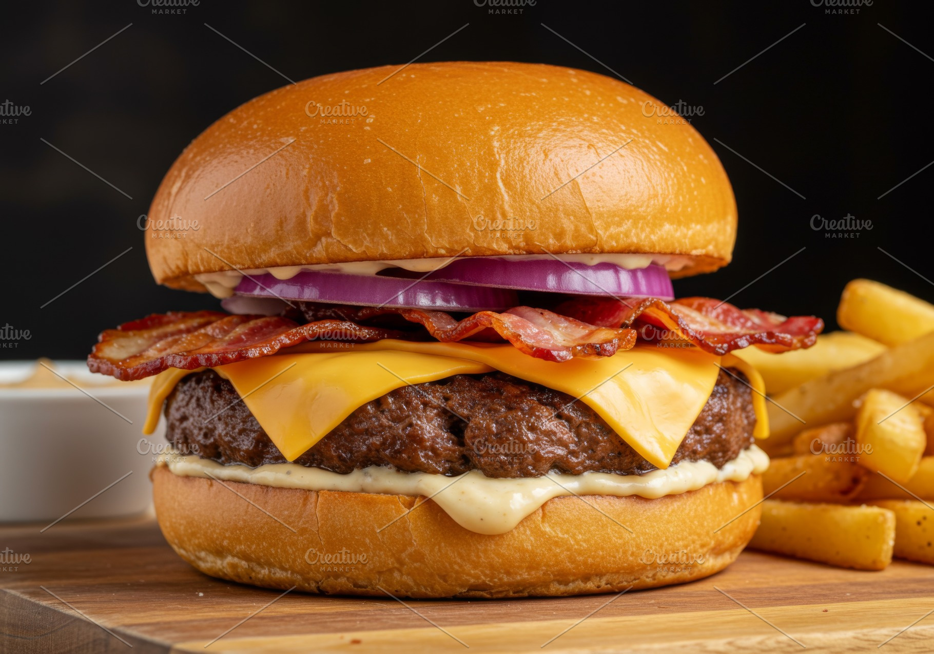 Close-up of a bacon cheeseburger wit, a Food & Drink Photo by professorinc