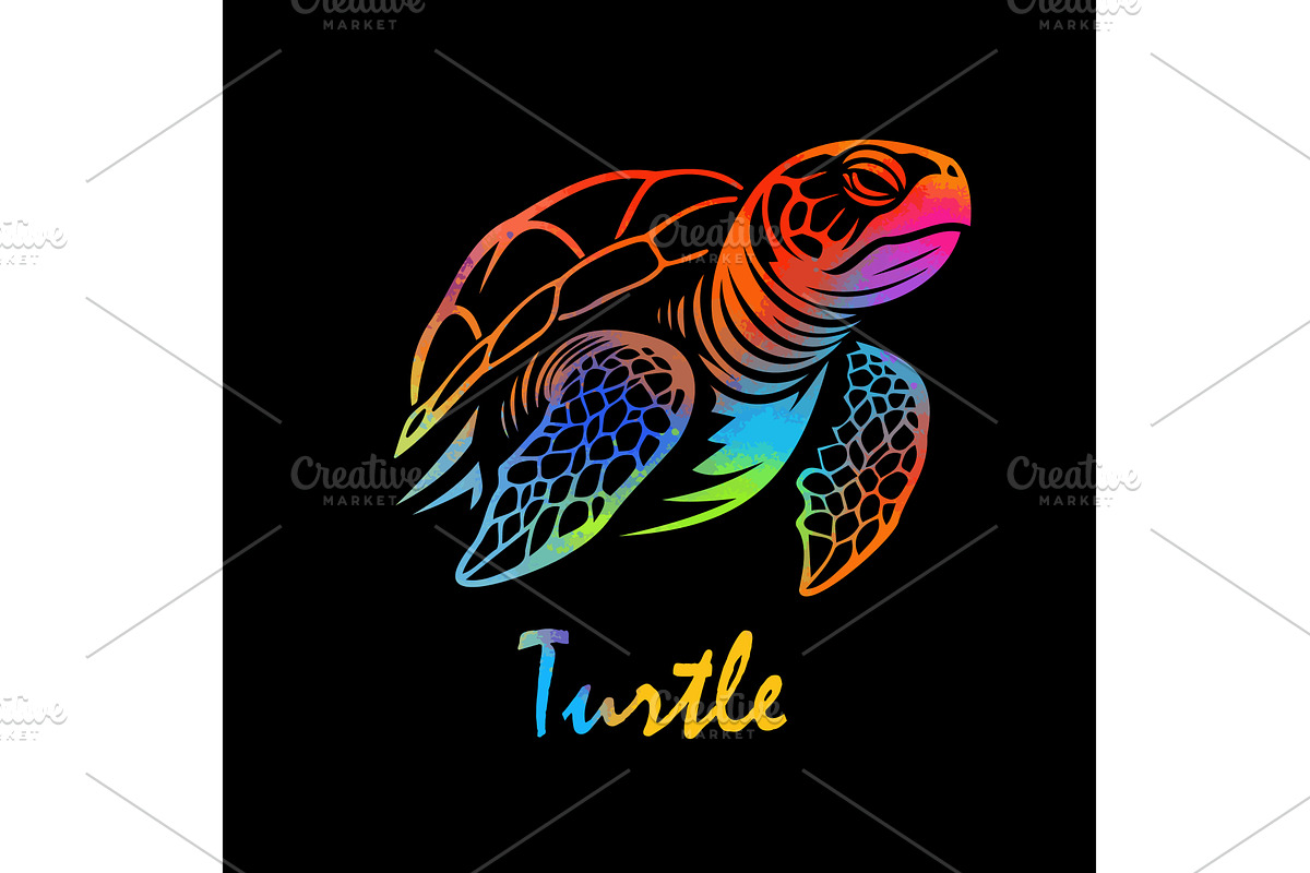 colored turtle on black background, an Animal Illustration by Nenahliadava Design