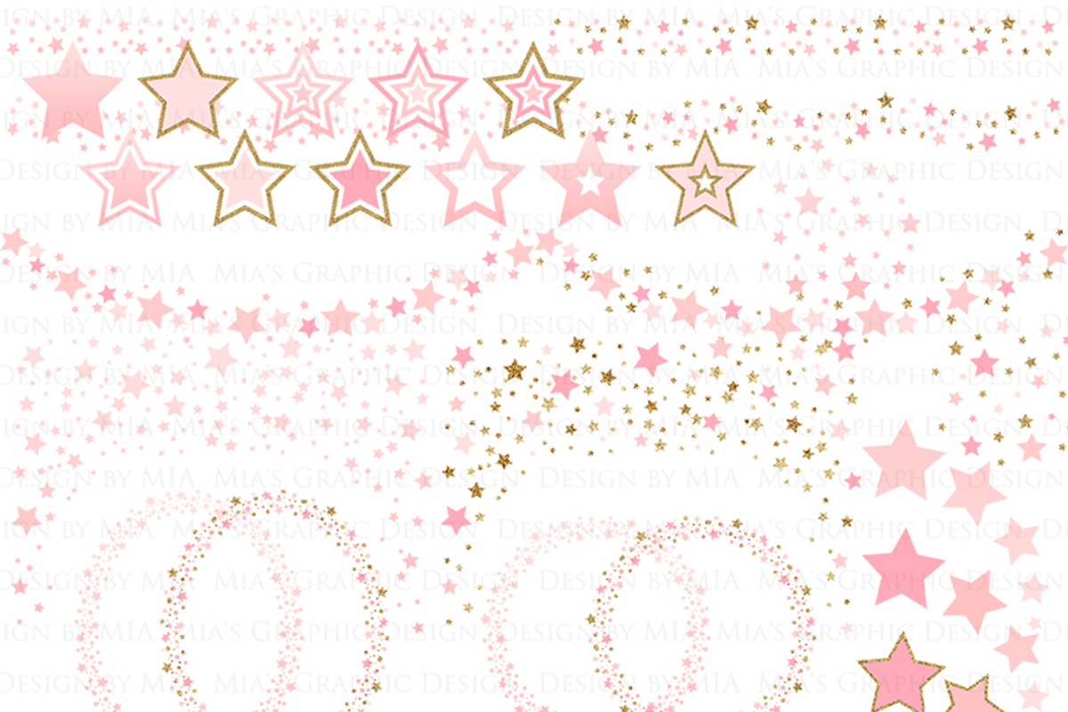 Pink Light Blue Gold Stars, a Texture Illustration by Mia's Graphic Design (Photo 5 of 9)