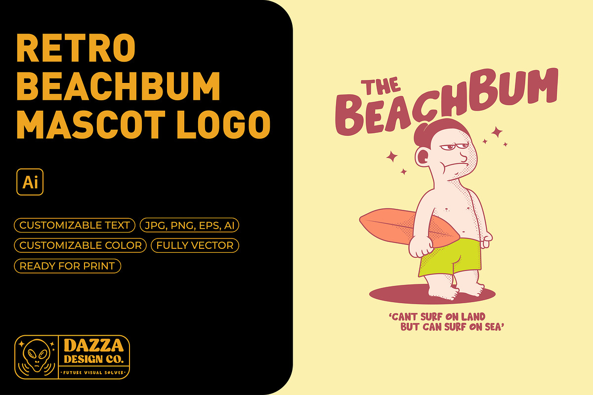 Retro Beachbum Mascot Logo, an Illustration by Dazza Design Co.