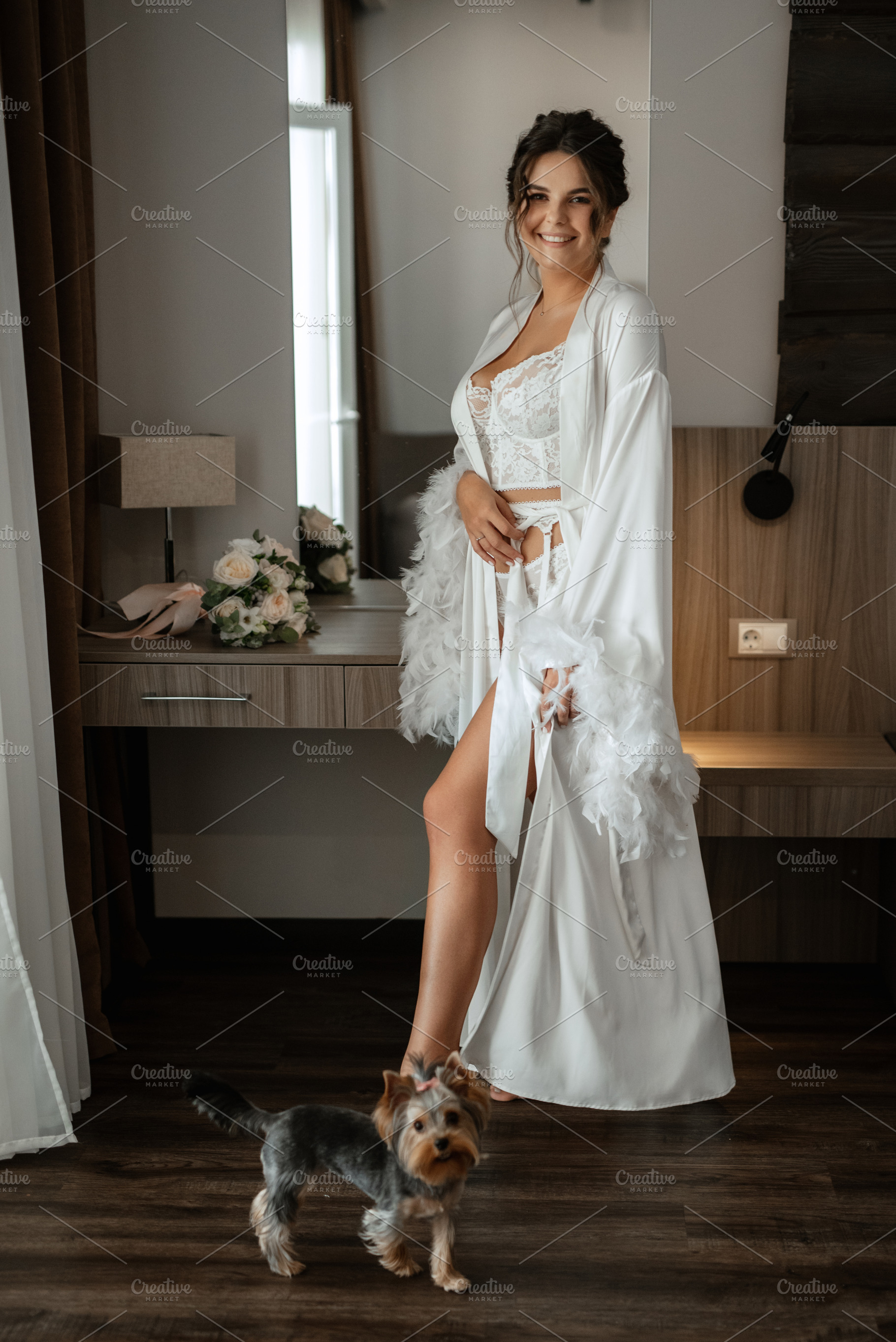 bride young girl in lingerie in the morning in the room, a Person Photo by Weddings, People, Travel