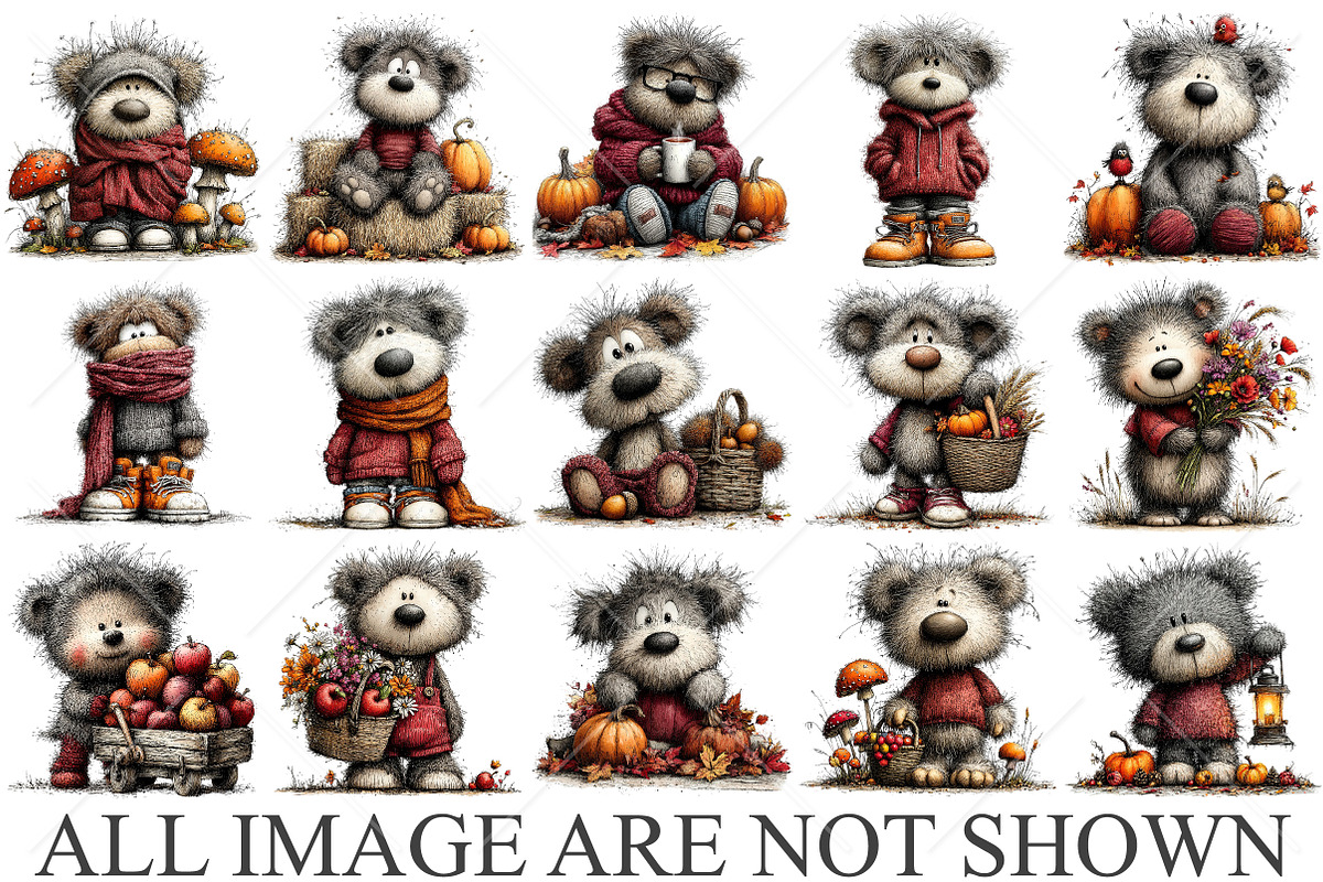 Whimsical Autumn Teddy Bear Clipart, a Seasonal Illustration by Canvas Craft (Photo 4 of 10)