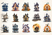 Watercolor Haunted House Clipart, an Illustration by Rose Art (Thumbnail 2 of 7)