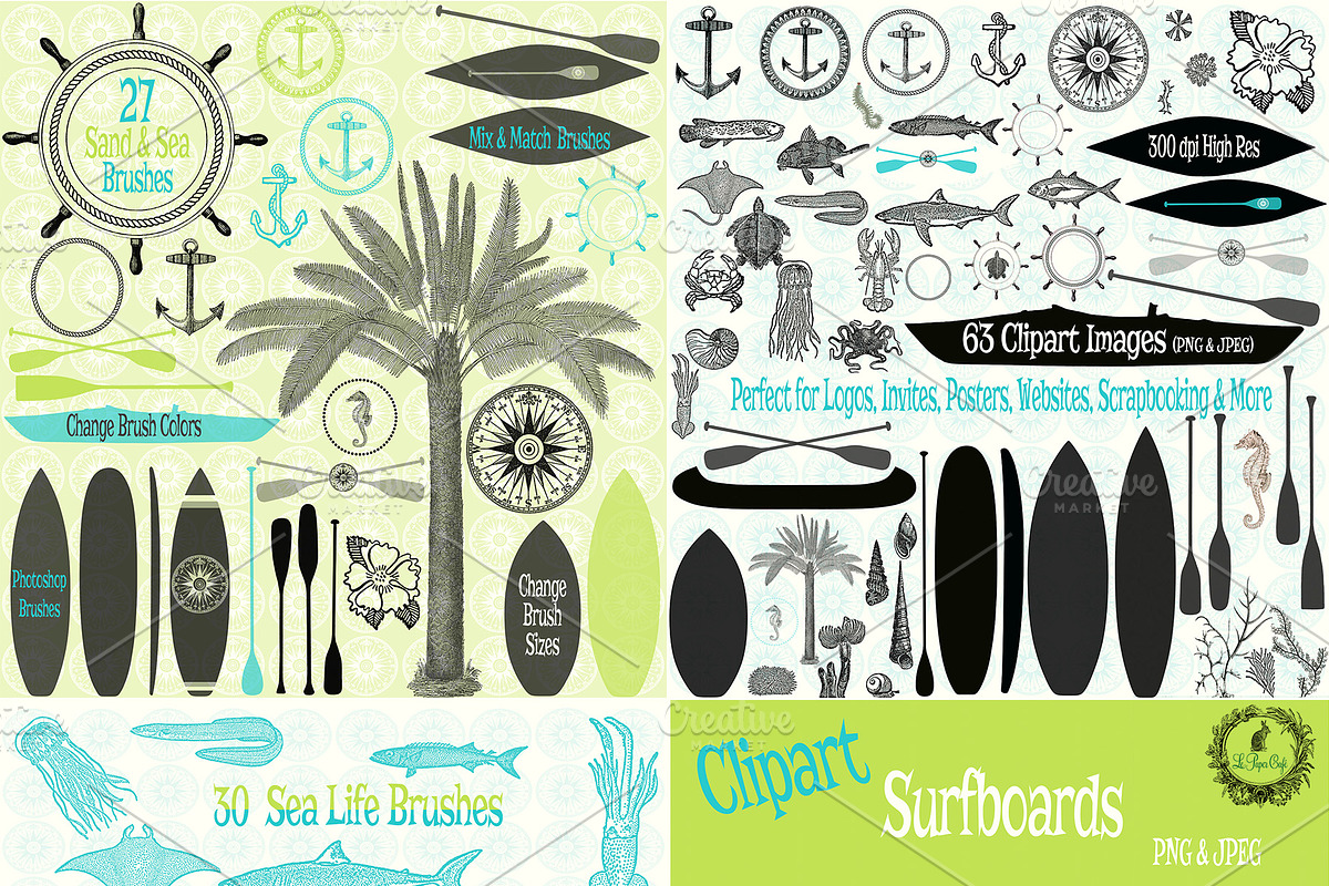 Sand & Sea Brush Clipart & Patterns